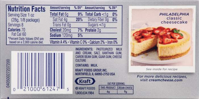 Whipped cream cheese nutrition