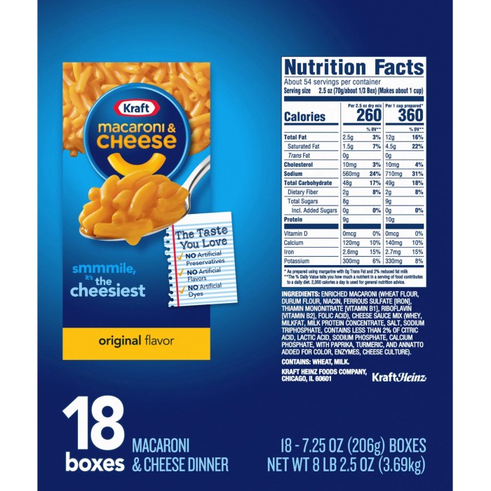 Nutrition label kraft mac and cheese