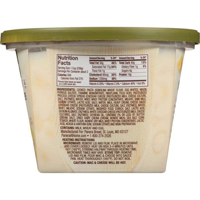 Panera macaroni and cheese nutrition