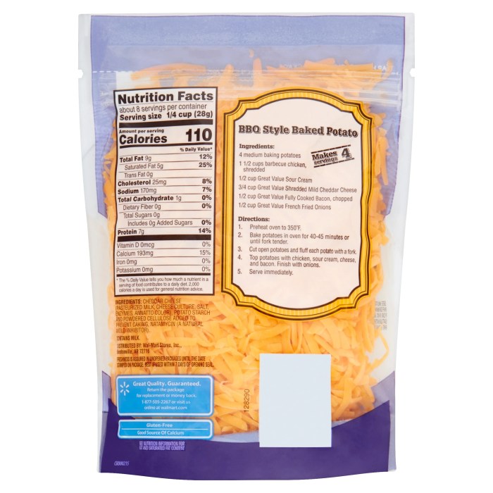 Cheese cheddar info label nutritional nutrition labels