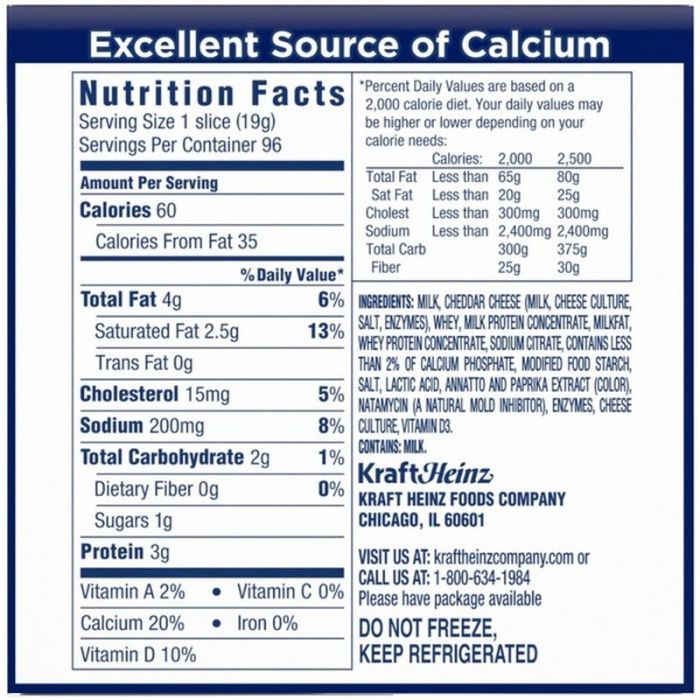 Kraft cheese slices nutrition